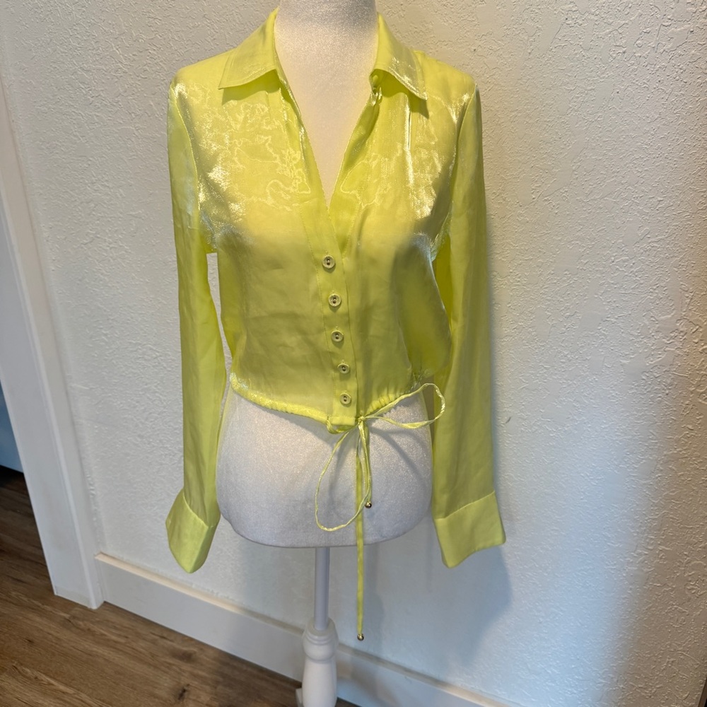 House of Harlow 1960 Chartreuse Satin Blouse